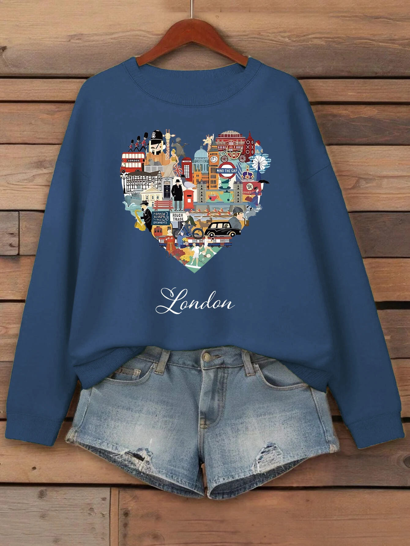 London Heart Street View Print Sweatshirt Women Fleece Hip Hop Streetwear Loose Autumn Clothes Comfortable O-Neck Pullovers