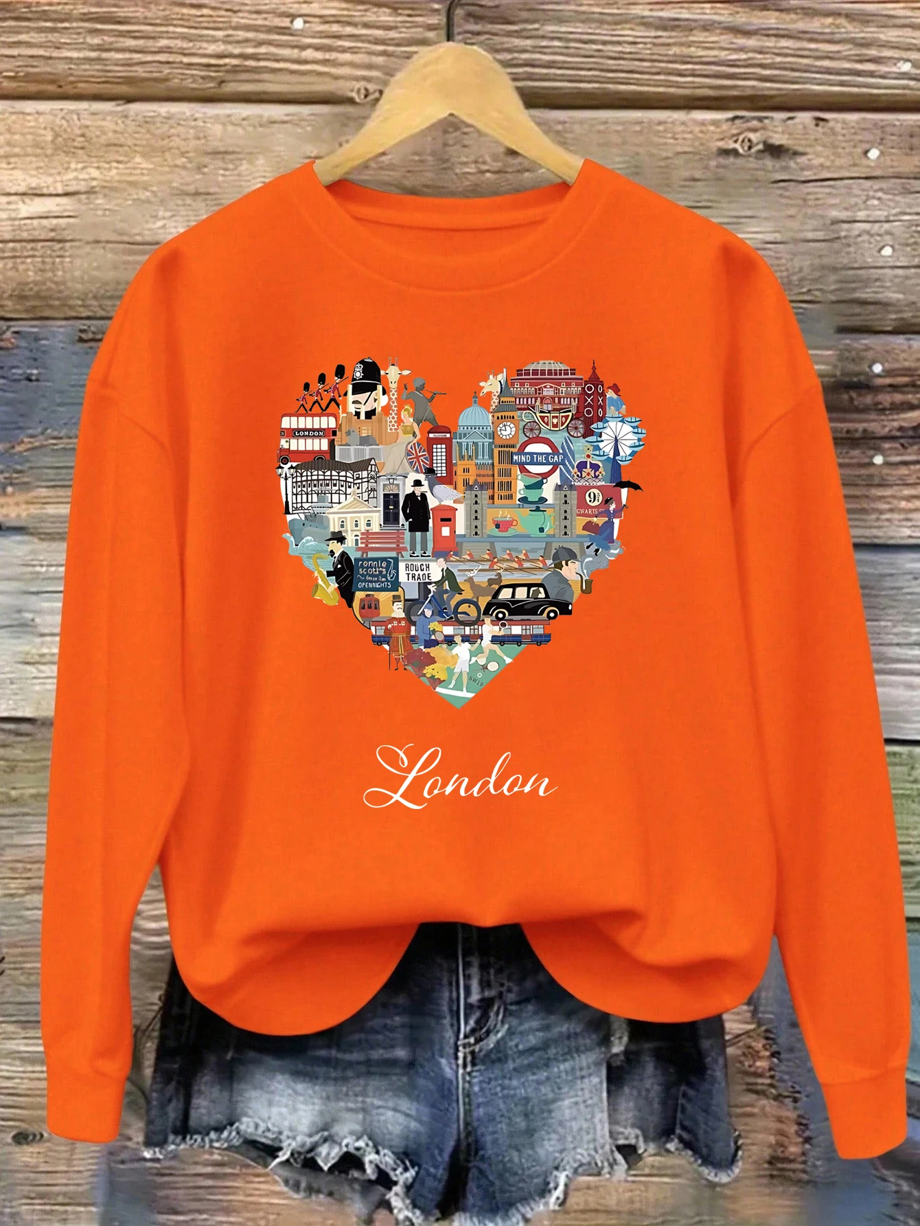 London Heart Street View Print Sweatshirt Women Fleece Hip Hop Streetwear Loose Autumn Clothes Comfortable O-Neck Pullovers