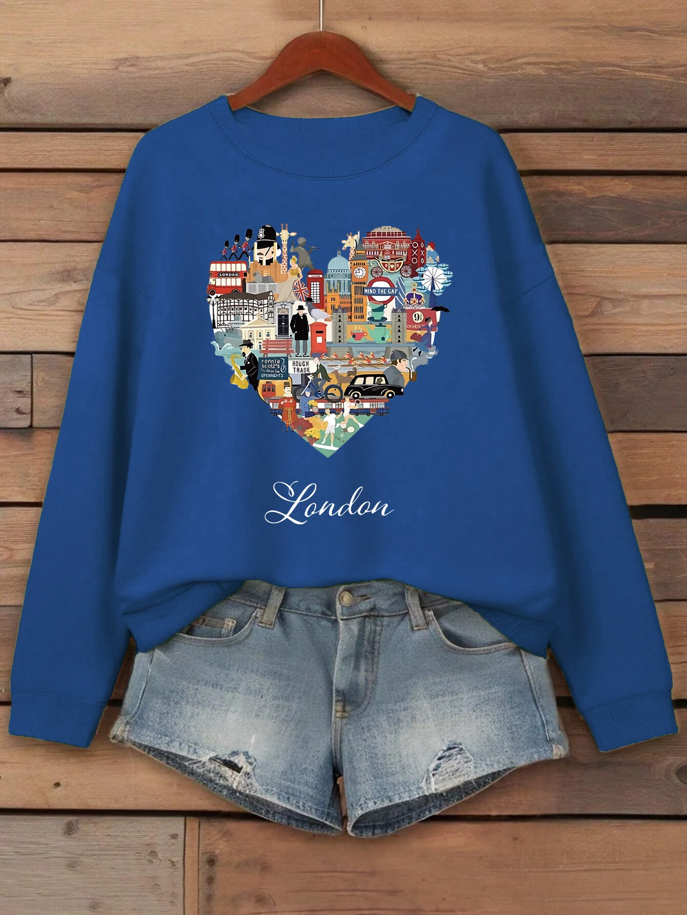 London Heart Street View Print Sweatshirt Women Fleece Hip Hop Streetwear Loose Autumn Clothes Comfortable O-Neck Pullovers