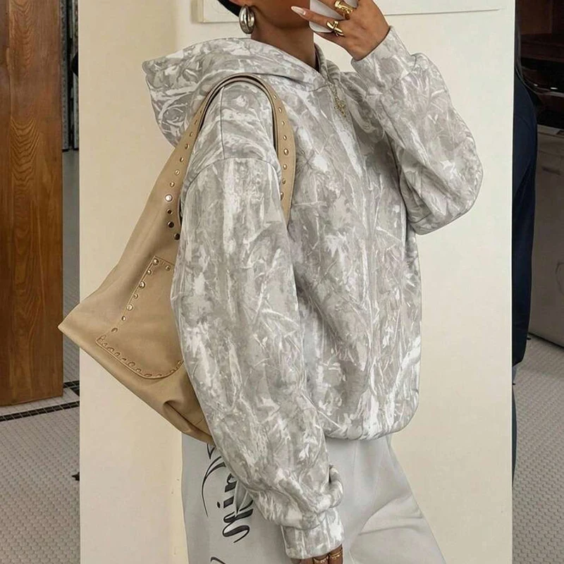 Autumn Winter Fashion Commuting Woman Hoodie New Retro Pattern Printed Long Sleeved Sweatshirt Casual Loose Street Hooded Top
