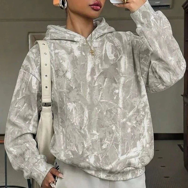 Autumn Winter Fashion Commuting Woman Hoodie New Retro Pattern Printed Long Sleeved Sweatshirt Casual Loose Street Hooded Top
