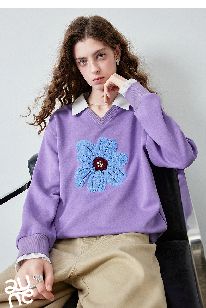 TOYOUTH Women's Fake Two Piece Sweatshirt 2026 Autumn New Arrival Meconopsis Plaid Turn Down Collar Splicing Loose Top