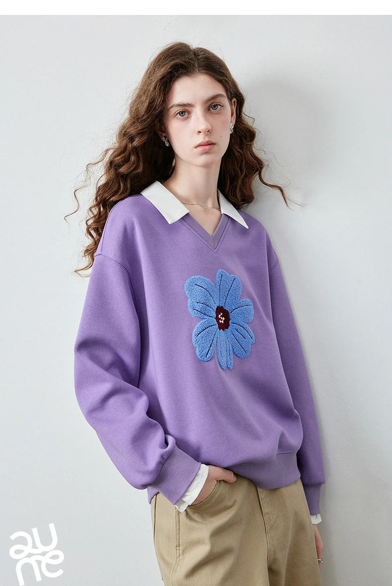 TOYOUTH Women's Fake Two Piece Sweatshirt 2026 Autumn New Arrival Meconopsis Plaid Turn Down Collar Splicing Loose Top