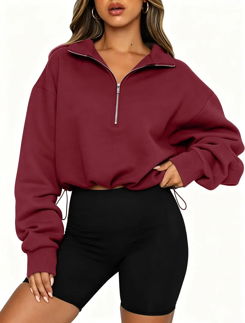 2026 Autumn Winter New Women's Half Zipper Long Sleeve Sweatshirt European American Fashion Short Style Pullover Hoodie Tops Y2k