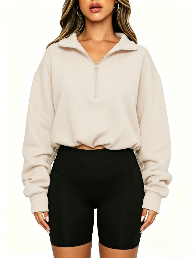 2026 Autumn Winter New Women's Half Zipper Long Sleeve Sweatshirt European American Fashion Short Style Pullover Hoodie Tops Y2k