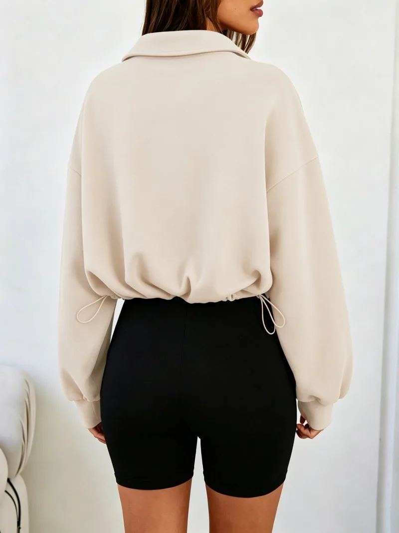 2026 Autumn Winter New Women's Half Zipper Long Sleeve Sweatshirt European American Fashion Short Style Pullover Hoodie Tops Y2k