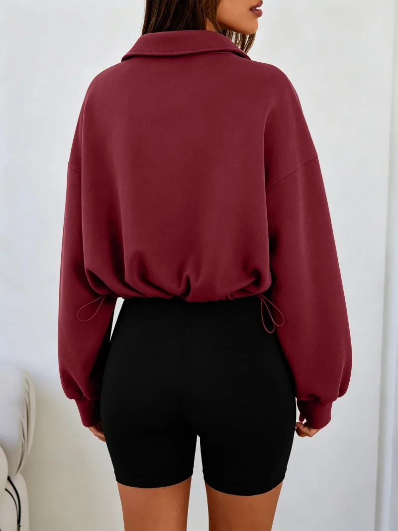 2026 Autumn Winter New Women's Half Zipper Long Sleeve Sweatshirt European American Fashion Short Style Pullover Hoodie Tops Y2k