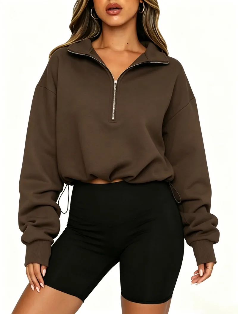 2026 Autumn Winter New Women's Half Zipper Long Sleeve Sweatshirt European American Fashion Short Style Pullover Hoodie Tops Y2k