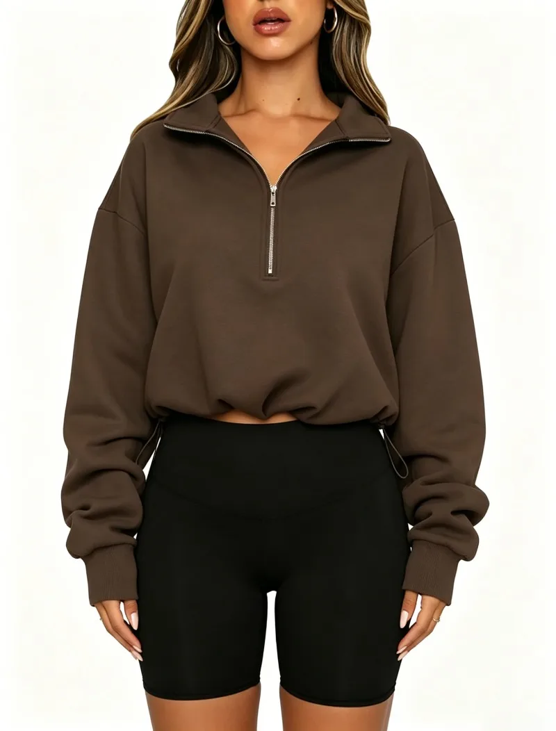 2026 Autumn Winter New Women's Half Zipper Long Sleeve Sweatshirt European American Fashion Short Style Pullover Hoodie Tops Y2k