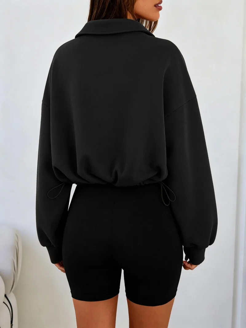 2026 Autumn Winter New Women's Half Zipper Long Sleeve Sweatshirt European American Fashion Short Style Pullover Hoodie Tops Y2k