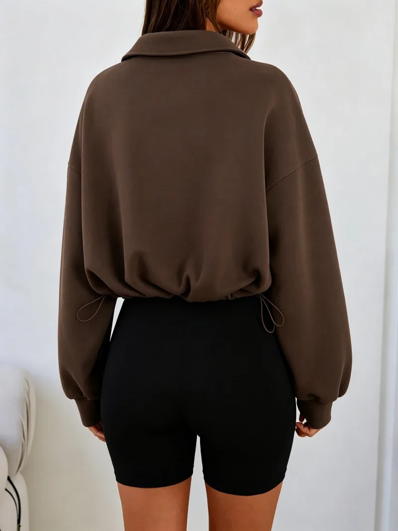 2026 Autumn Winter New Women's Half Zipper Long Sleeve Sweatshirt European American Fashion Short Style Pullover Hoodie Tops Y2k