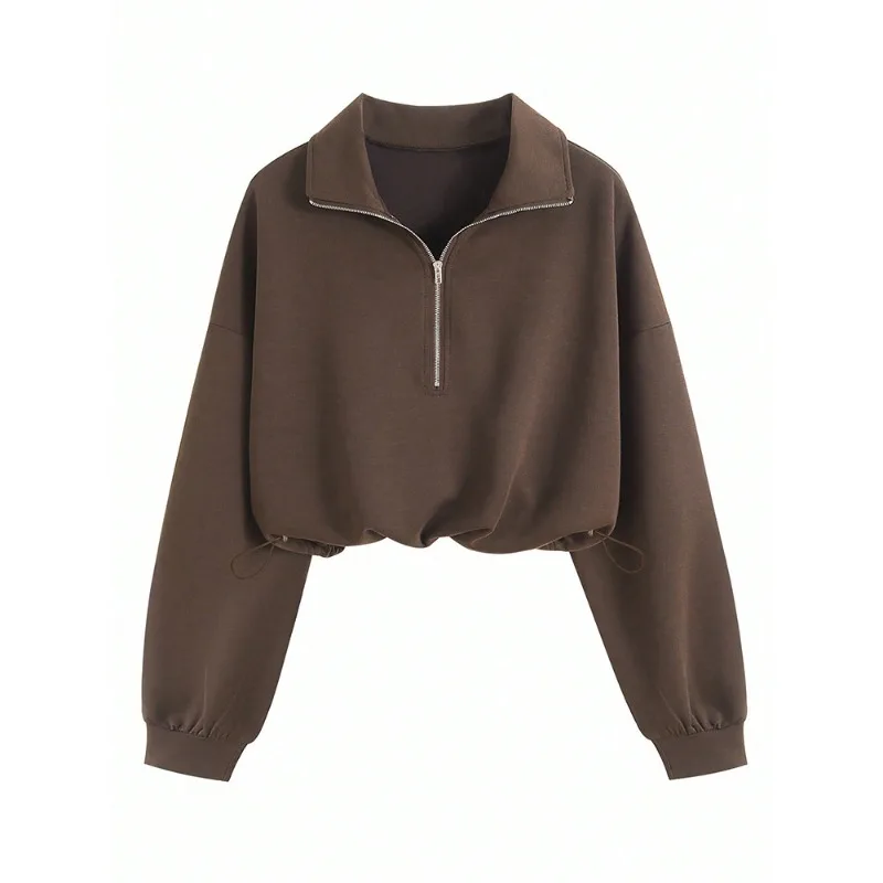 2026 Autumn Winter New Women's Half Zipper Long Sleeve Sweatshirt European American Fashion Short Style Pullover Hoodie Tops Y2k