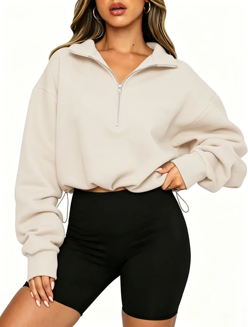 2026 Autumn Winter New Women's Half Zipper Long Sleeve Sweatshirt European American Fashion Short Style Pullover Hoodie Tops Y2k