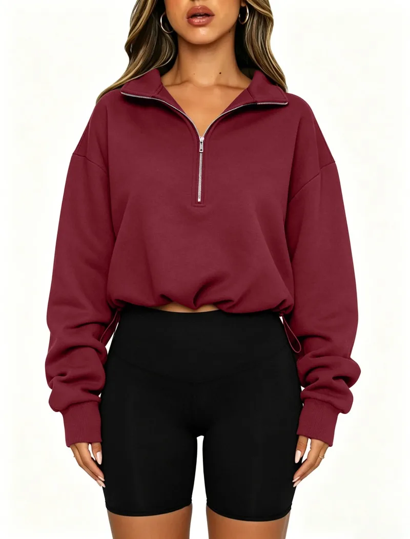 2026 Autumn Winter New Women's Half Zipper Long Sleeve Sweatshirt European American Fashion Short Style Pullover Hoodie Tops Y2k