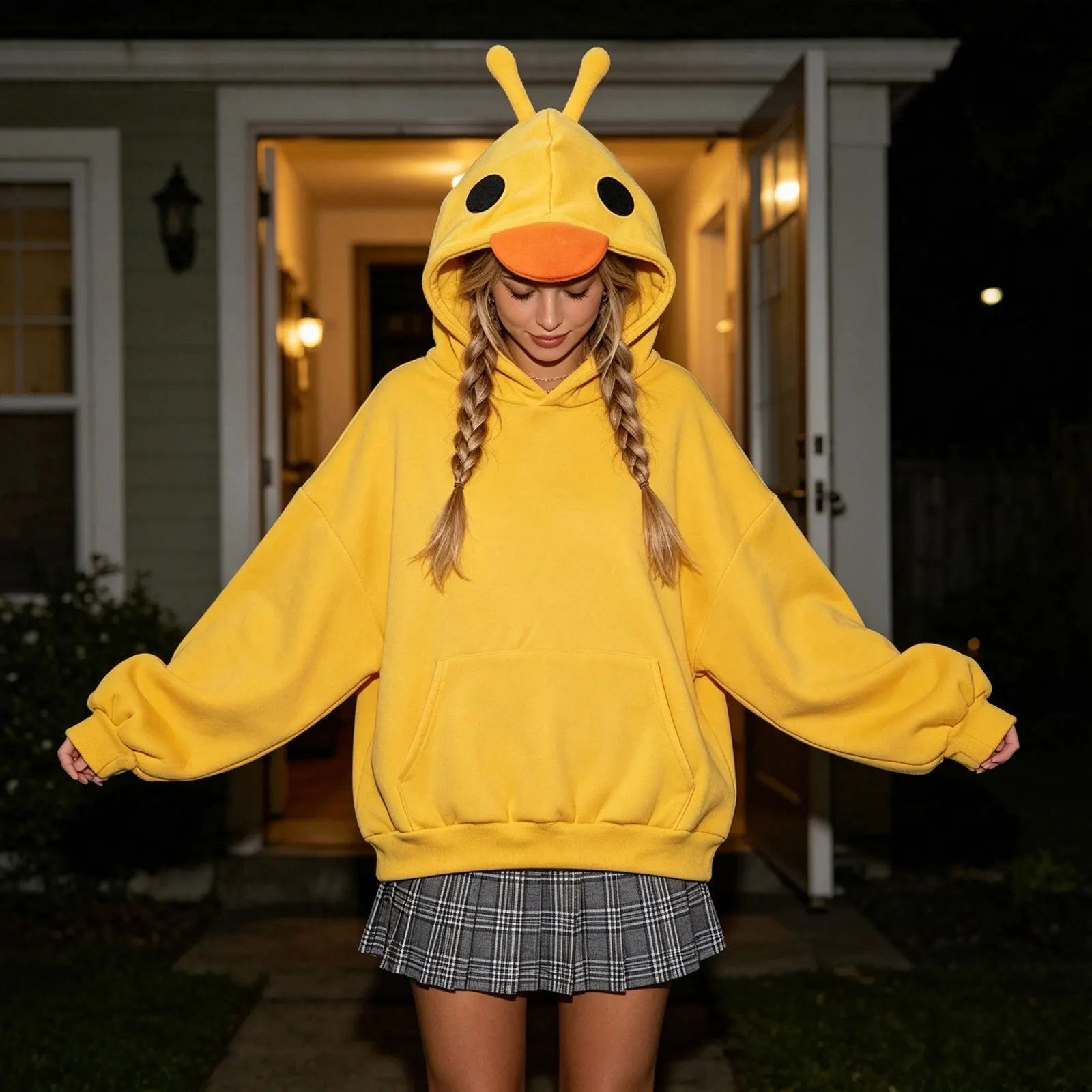 Cute Cartoon Yellow Duck Hooded Sweatshirts Women Kawaii Long Sleeve Oversize Hoodies With Pockets Harajuku Y2k Tops Pullover