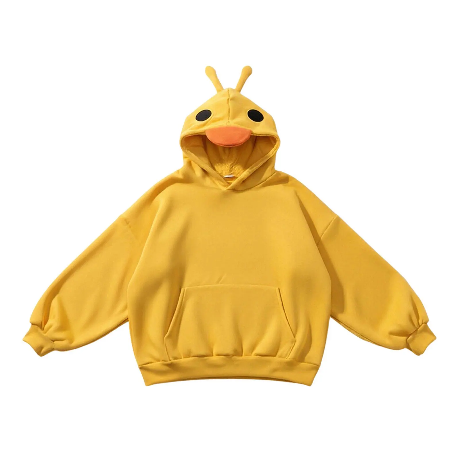 Cute Cartoon Yellow Duck Hooded Sweatshirts Women Kawaii Long Sleeve Oversize Hoodies With Pockets Harajuku Y2k Tops Pullover