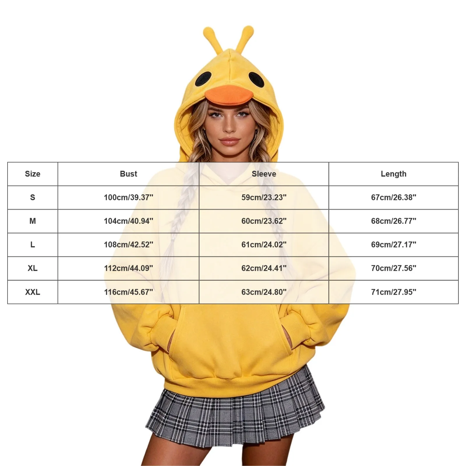 Cute Cartoon Yellow Duck Hooded Sweatshirts Women Kawaii Long Sleeve Oversize Hoodies With Pockets Harajuku Y2k Tops Pullover