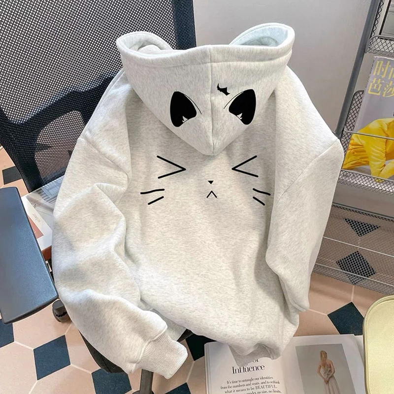 Thick Kawaii Hoodies Women Fashion Cartoon Warm Preppy Style Cute Pullover Fall Winter Female Long Sleeve Chic Casual Ins Tops
