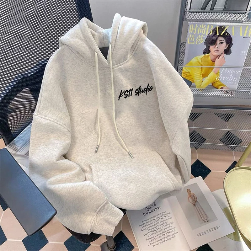 Thick Kawaii Hoodies Women Fashion Cartoon Warm Preppy Style Cute Pullover Fall Winter Female Long Sleeve Chic Casual Ins Tops
