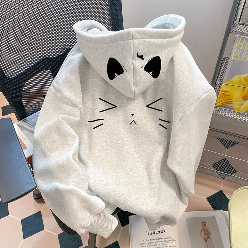 Thick Kawaii Hoodies Women Fashion Cartoon Warm Preppy Style Cute Pullover Fall Winter Female Long Sleeve Chic Casual Ins Tops