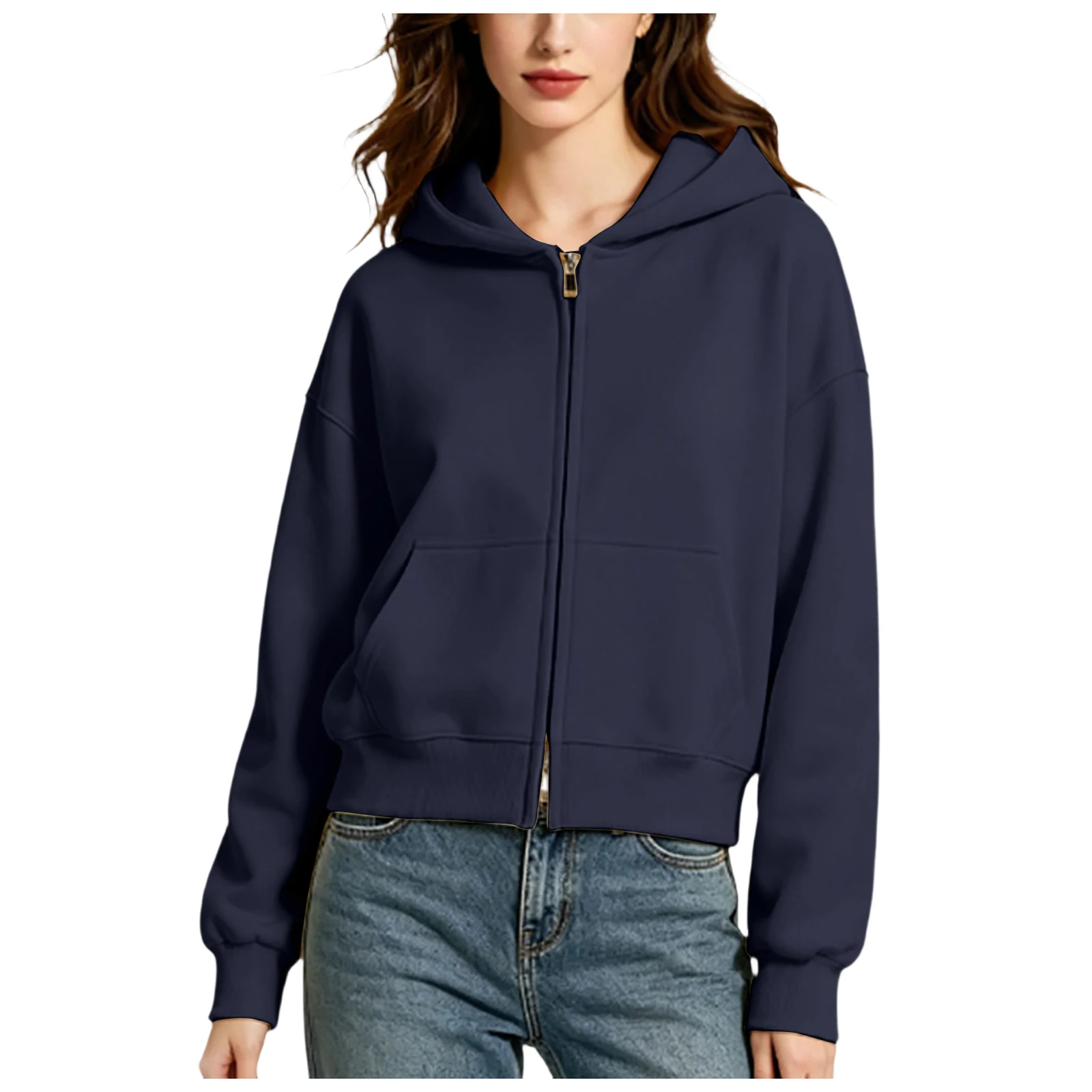 Oversize Women Zip Up Hoodies Casual Solid Hooded Sweatshirt With Pockets Spring Autumn Loose Hoodie Jacket Coat Streetwear