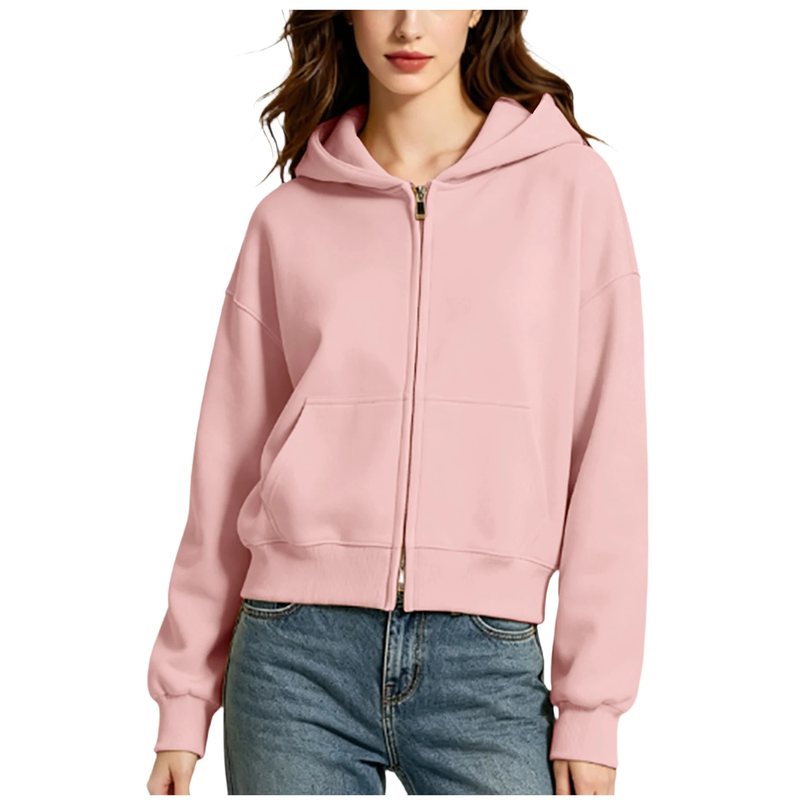 Oversize Women Zip Up Hoodies Casual Solid Hooded Sweatshirt With Pockets Spring Autumn Loose Hoodie Jacket Coat Streetwear