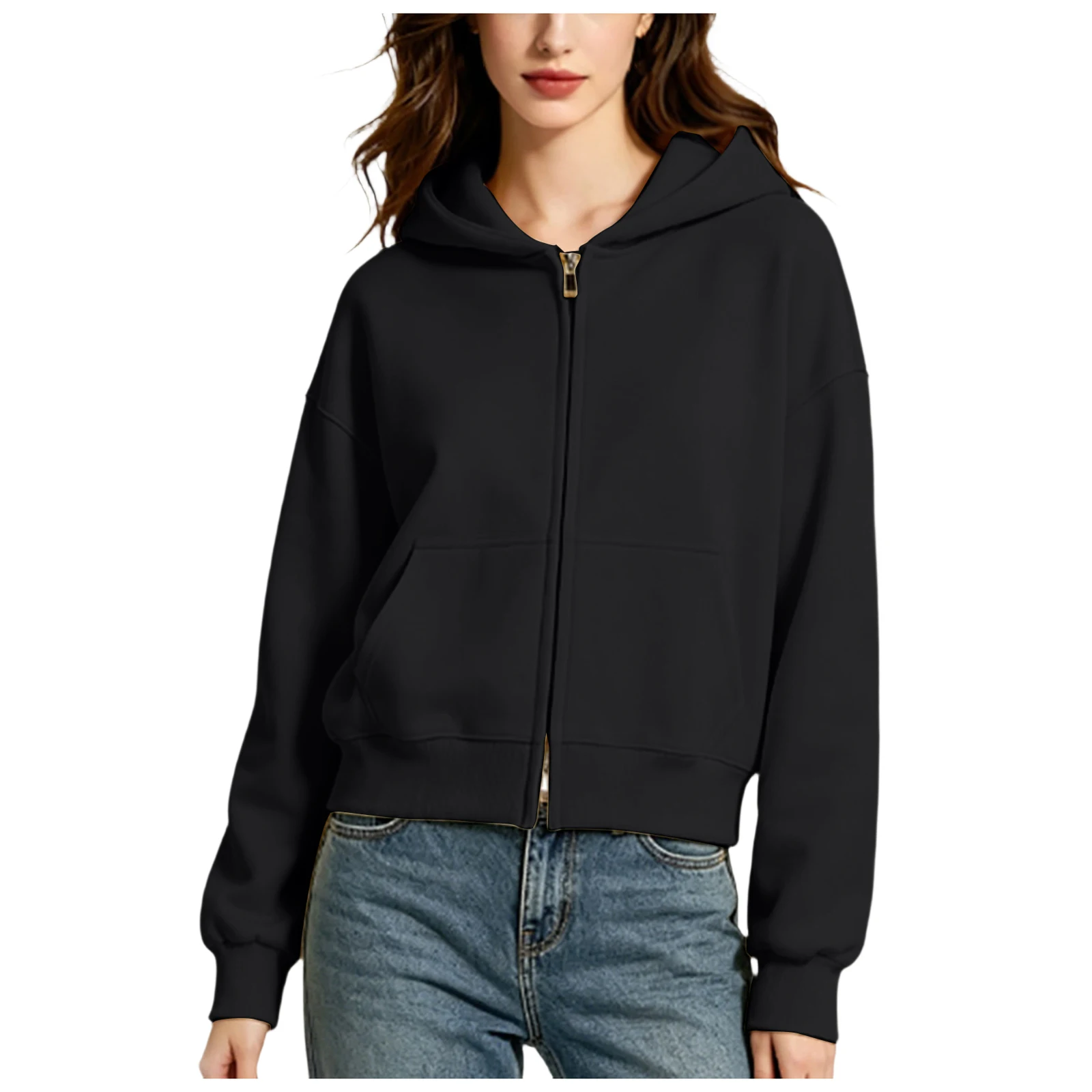 Oversize Women Zip Up Hoodies Casual Solid Hooded Sweatshirt With Pockets Spring Autumn Loose Hoodie Jacket Coat Streetwear