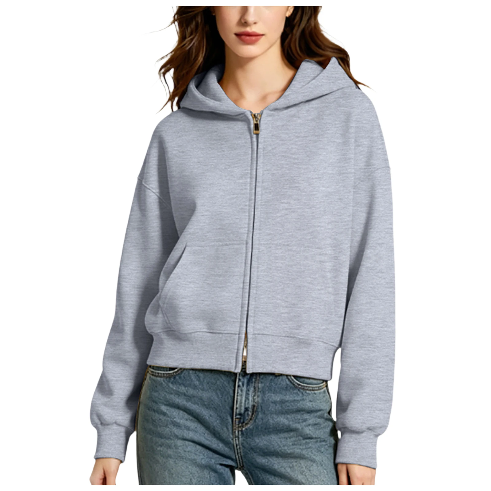 Oversize Women Zip Up Hoodies Casual Solid Hooded Sweatshirt With Pockets Spring Autumn Loose Hoodie Jacket Coat Streetwear