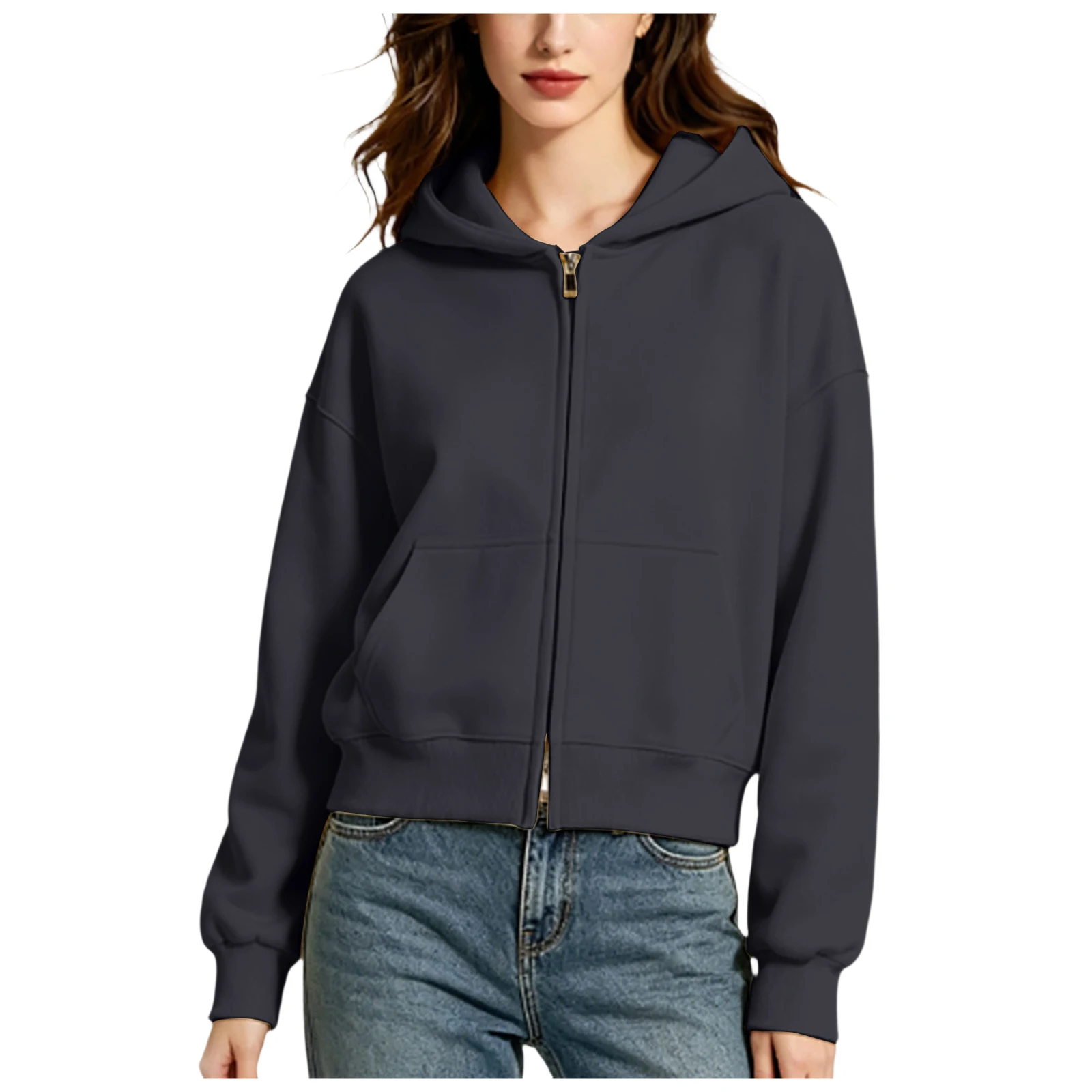 Oversize Women Zip Up Hoodies Casual Solid Hooded Sweatshirt With Pockets Spring Autumn Loose Hoodie Jacket Coat Streetwear