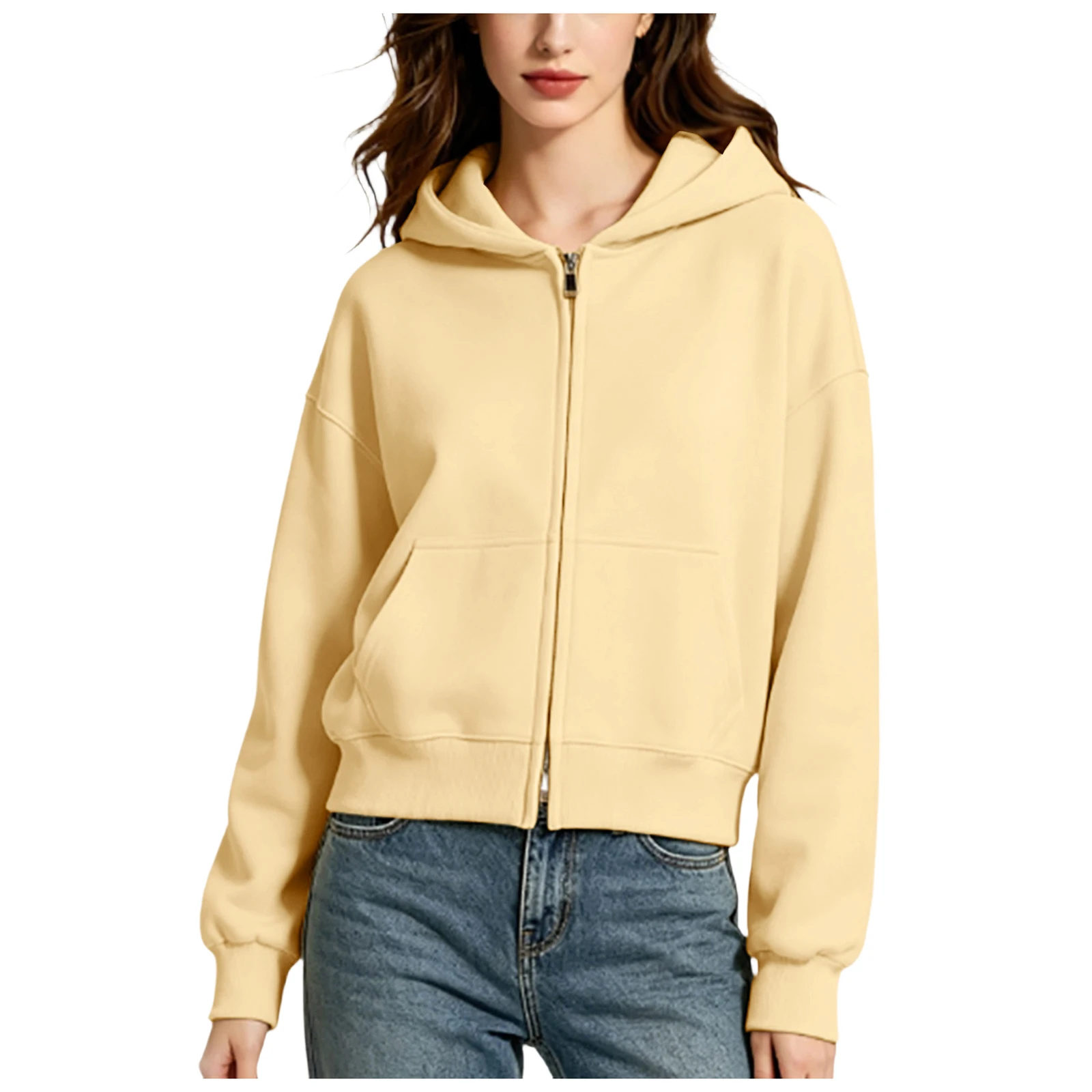Oversize Women Zip Up Hoodies Casual Solid Hooded Sweatshirt With Pockets Spring Autumn Loose Hoodie Jacket Coat Streetwear