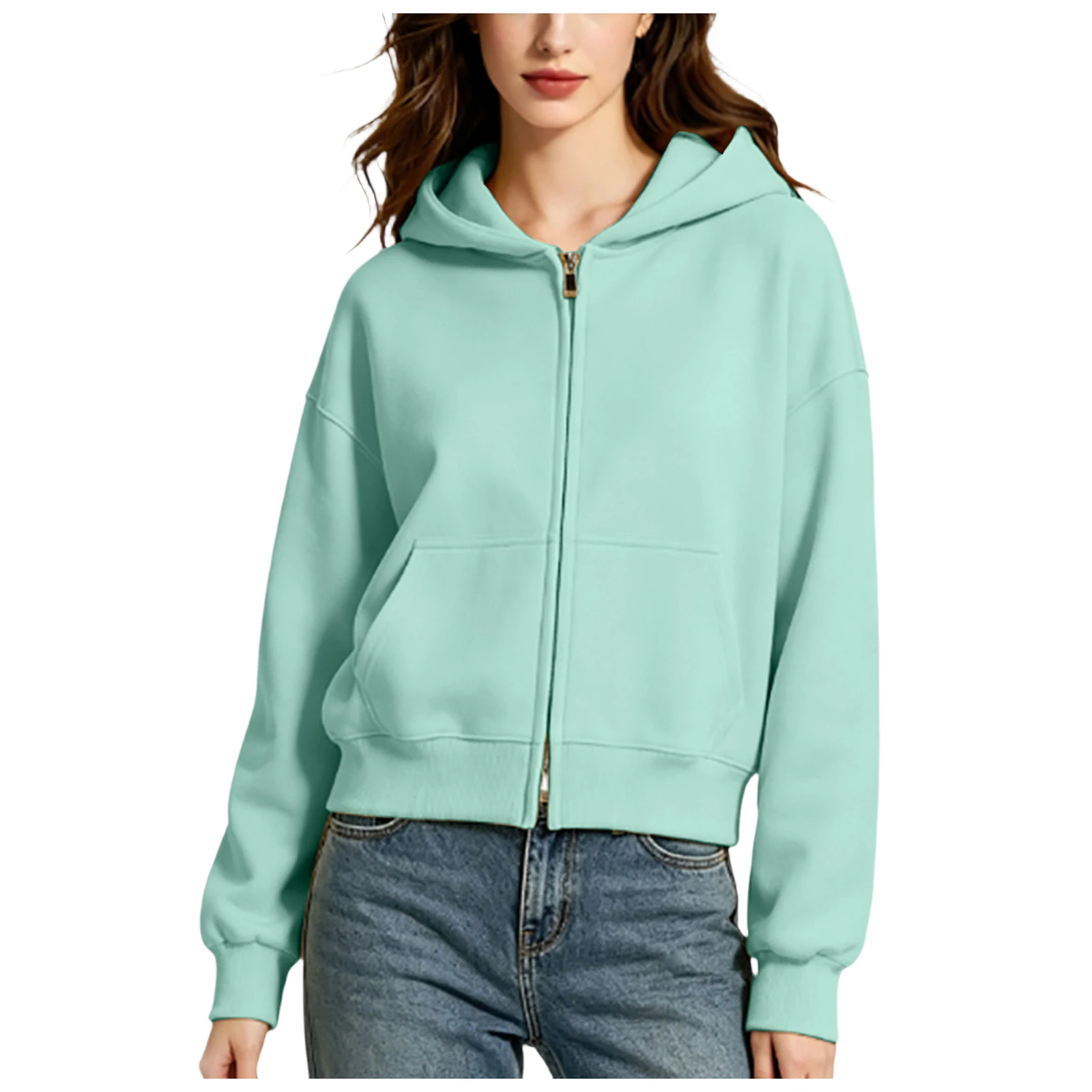 Oversize Women Zip Up Hoodies Casual Solid Hooded Sweatshirt With Pockets Spring Autumn Loose Hoodie Jacket Coat Streetwear