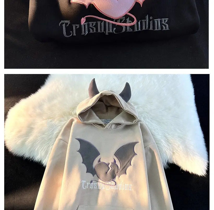 High Quality Embroidery Bat Hip Hop Graphic Hoodie Men Women Oversized Sweatshirt Couples Korean Style Winter Tops Loose Casual