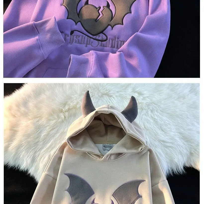 High Quality Embroidery Bat Hip Hop Graphic Hoodie Men Women Oversized Sweatshirt Couples Korean Style Winter Tops Loose Casual