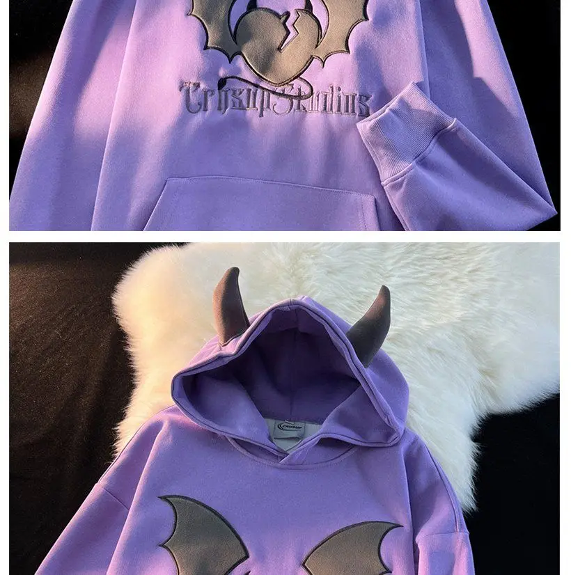High Quality Embroidery Bat Hip Hop Graphic Hoodie Men Women Oversized Sweatshirt Couples Korean Style Winter Tops Loose Casual