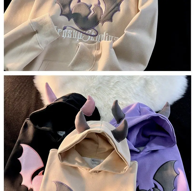 High Quality Embroidery Bat Hip Hop Graphic Hoodie Men Women Oversized Sweatshirt Couples Korean Style Winter Tops Loose Casual