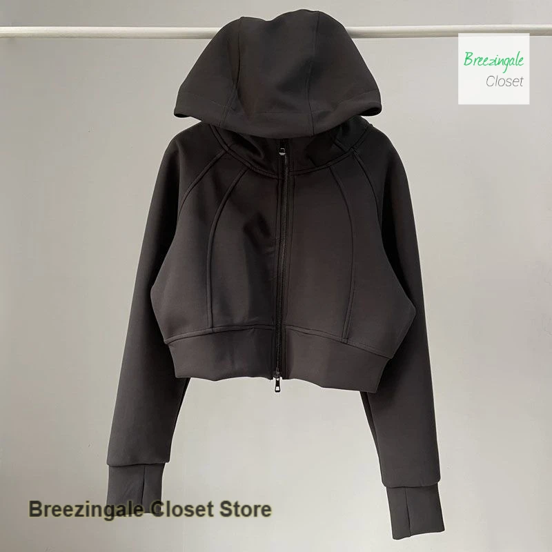 American spice girls fashionable air layer sports sweater women spring and autumn loose cardigan hooded solid color short coat