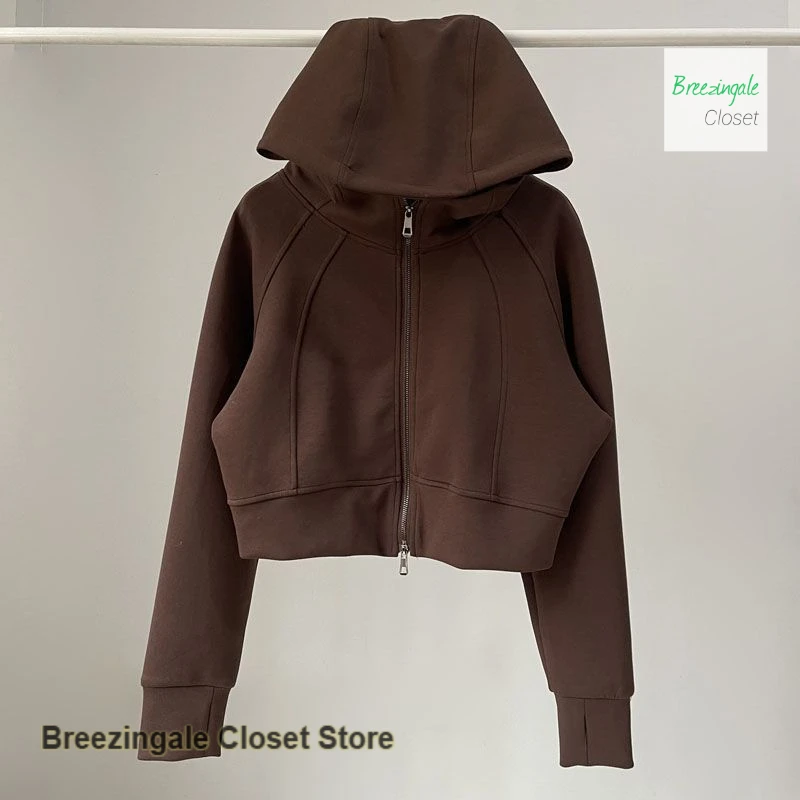American spice girls fashionable air layer sports sweater women spring and autumn loose cardigan hooded solid color short coat