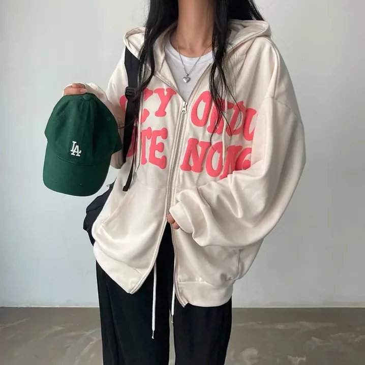 Women Sweatshirt Hoodie Clothes Y2k 2025 Fall New Hoodies Women High Street Harajuku Retro Hip Hop Zip Up Hoodie Loose Hoodie