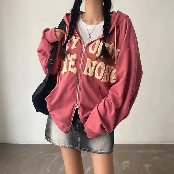 Women Sweatshirt Hoodie Clothes Y2k 2025 Fall New Hoodies Women High Street Harajuku Retro Hip Hop Zip Up Hoodie Loose Hoodie