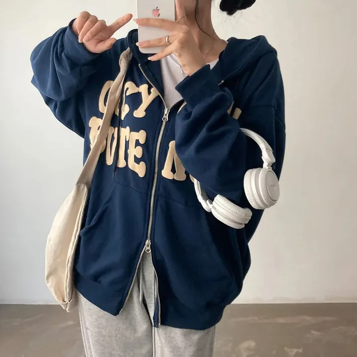 Women Sweatshirt Hoodie Clothes Y2k 2025 Fall New Hoodies Women High Street Harajuku Retro Hip Hop Zip Up Hoodie Loose Hoodie