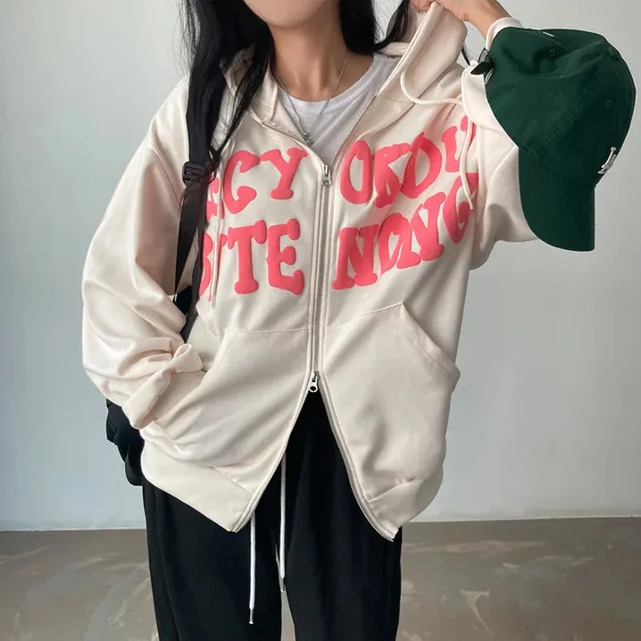 Women Sweatshirt Hoodie Clothes Y2k 2025 Fall New Hoodies Women High Street Harajuku Retro Hip Hop Zip Up Hoodie Loose Hoodie