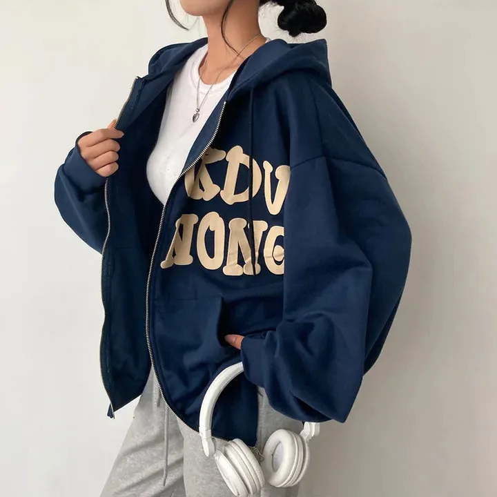 Women Sweatshirt Hoodie Clothes Y2k 2025 Fall New Hoodies Women High Street Harajuku Retro Hip Hop Zip Up Hoodie Loose Hoodie