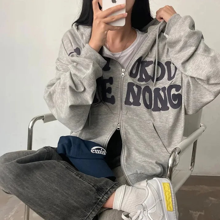 Women Sweatshirt Hoodie Clothes Y2k 2025 Fall New Hoodies Women High Street Harajuku Retro Hip Hop Zip Up Hoodie Loose Hoodie