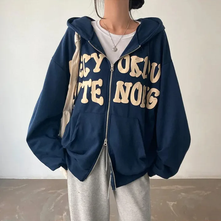 Women Sweatshirt Hoodie Clothes Y2k 2025 Fall New Hoodies Women High Street Harajuku Retro Hip Hop Zip Up Hoodie Loose Hoodie