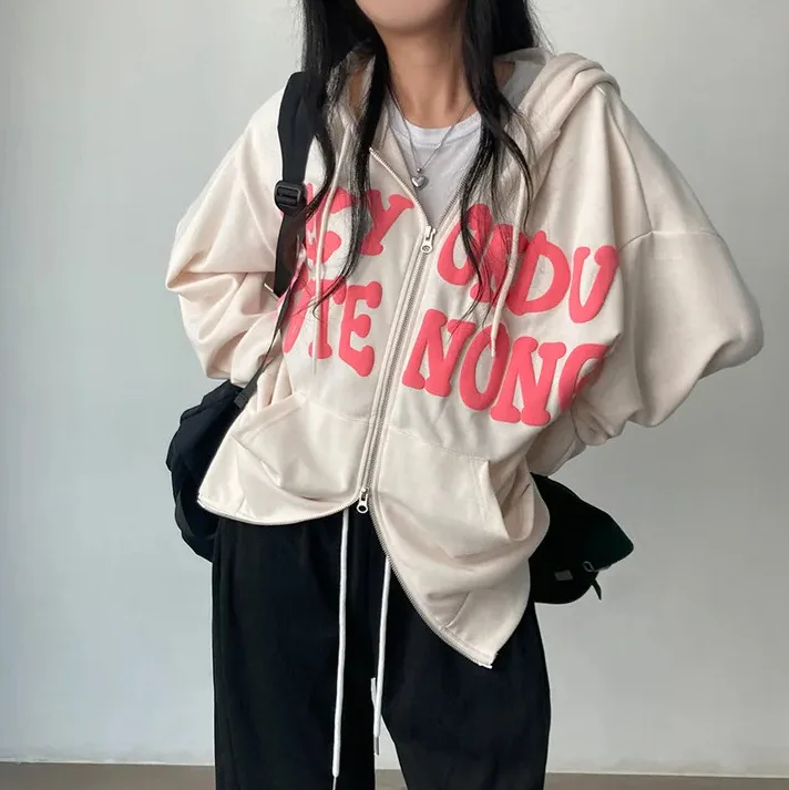 Women Sweatshirt Hoodie Clothes Y2k 2025 Fall New Hoodies Women High Street Harajuku Retro Hip Hop Zip Up Hoodie Loose Hoodie