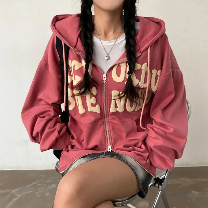 Women Sweatshirt Hoodie Clothes Y2k 2025 Fall New Hoodies Women High Street Harajuku Retro Hip Hop Zip Up Hoodie Loose Hoodie