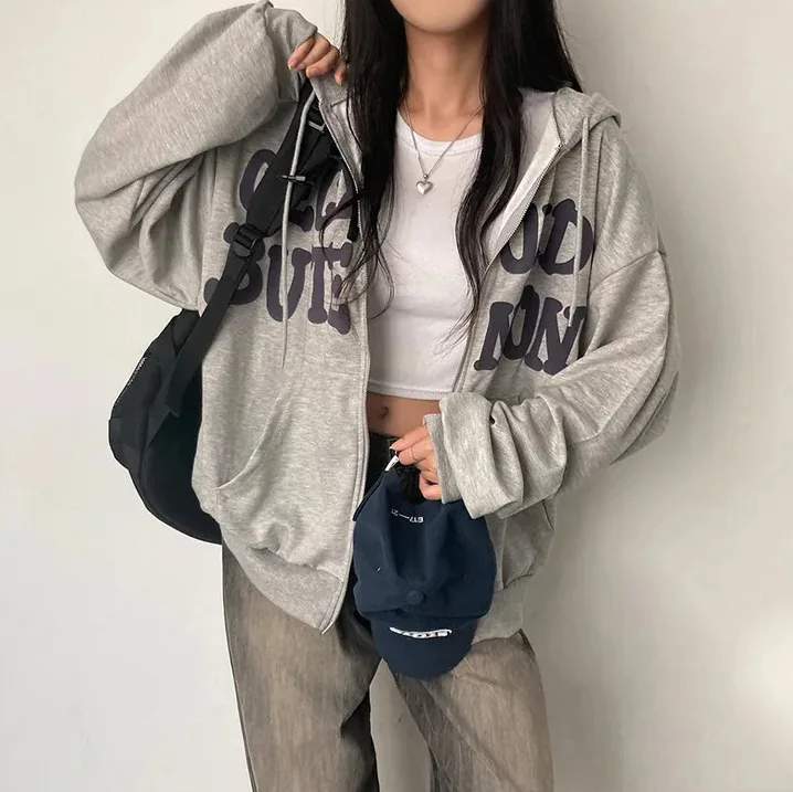 Women Sweatshirt Hoodie Clothes Y2k 2025 Fall New Hoodies Women High Street Harajuku Retro Hip Hop Zip Up Hoodie Loose Hoodie