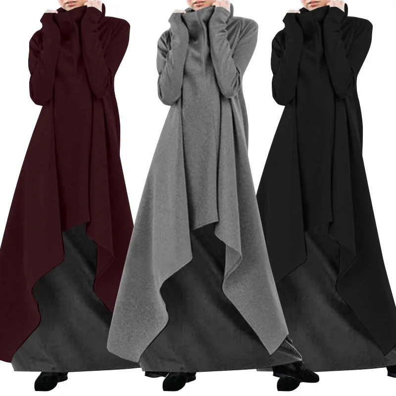 Women's Loose Irregular Long Hoodie Spring Autumn Fashion High Collar Long Sleeves Pullover Ladies Loose Comfortable Sweatirt