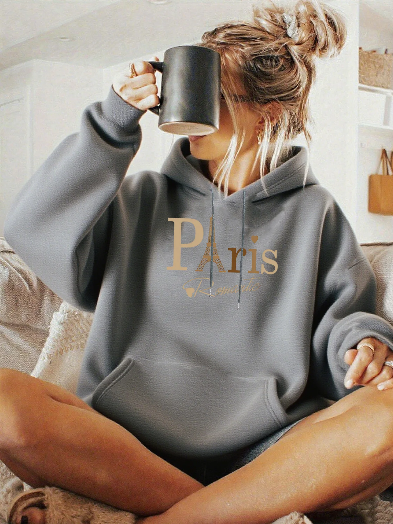 Women's Autumn and Winter Loose Casual Comfortable Letter Printed Thick Long-Sleeved Round Neck Hoodie Pullover