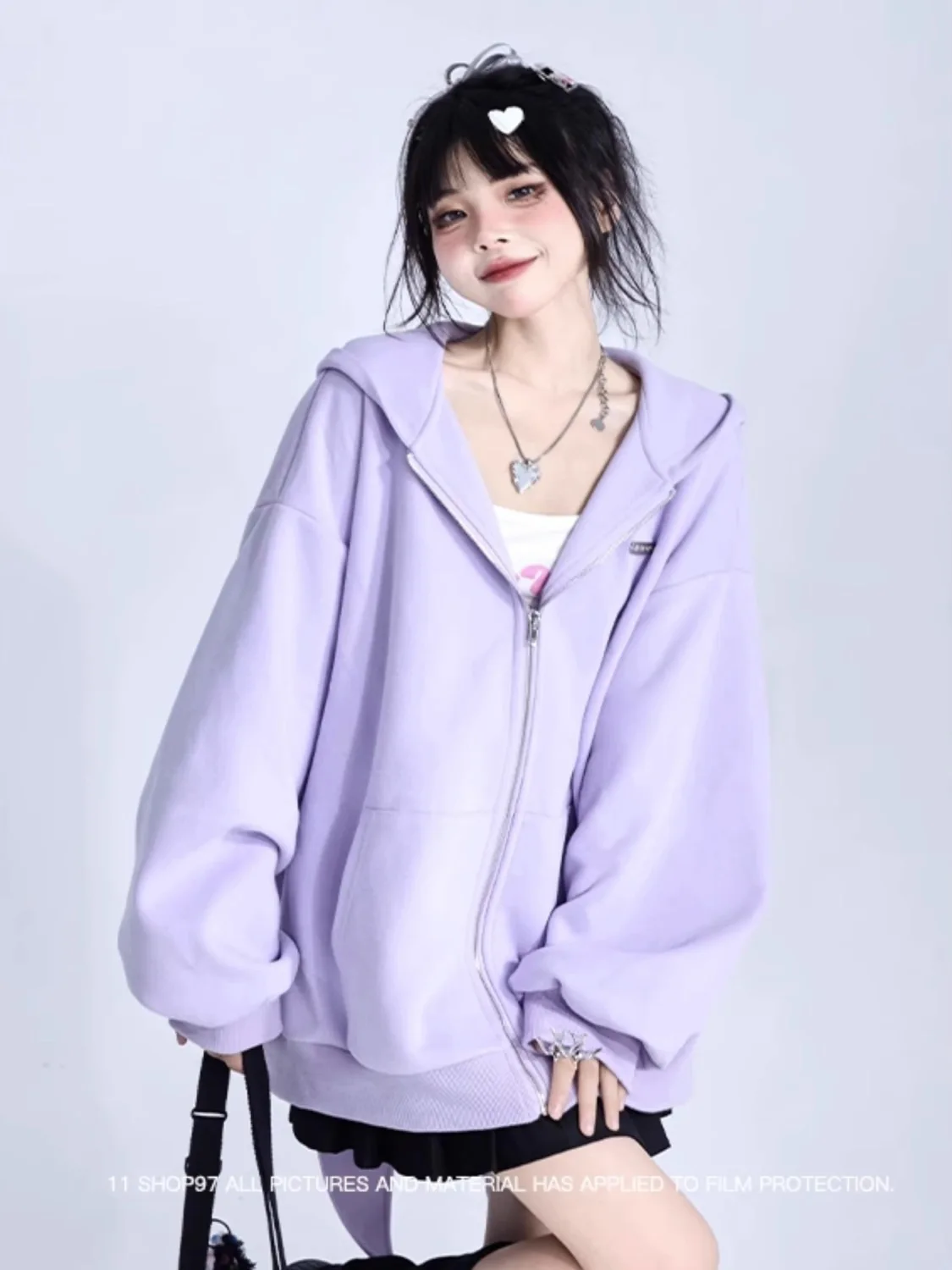 Trendy Purple Rabbit Girl Ear Hooded Sweater with Long Ears for Women Oversize Hoodie Loose Zipper Cardigan Coat Clothes White